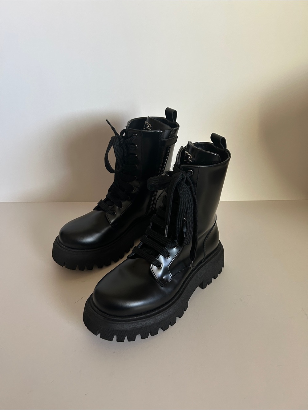 Dolce & Gabbana Black Kids Lace-Up Platform Combat Boots